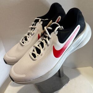 Nike Revolution 7 White Fire Red Black Sneakers FB2207-102 Mens Size 13